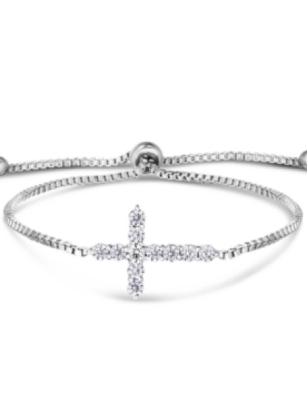 Sterling Silver Cross Slider Bracelet - White Cubic Zirconia